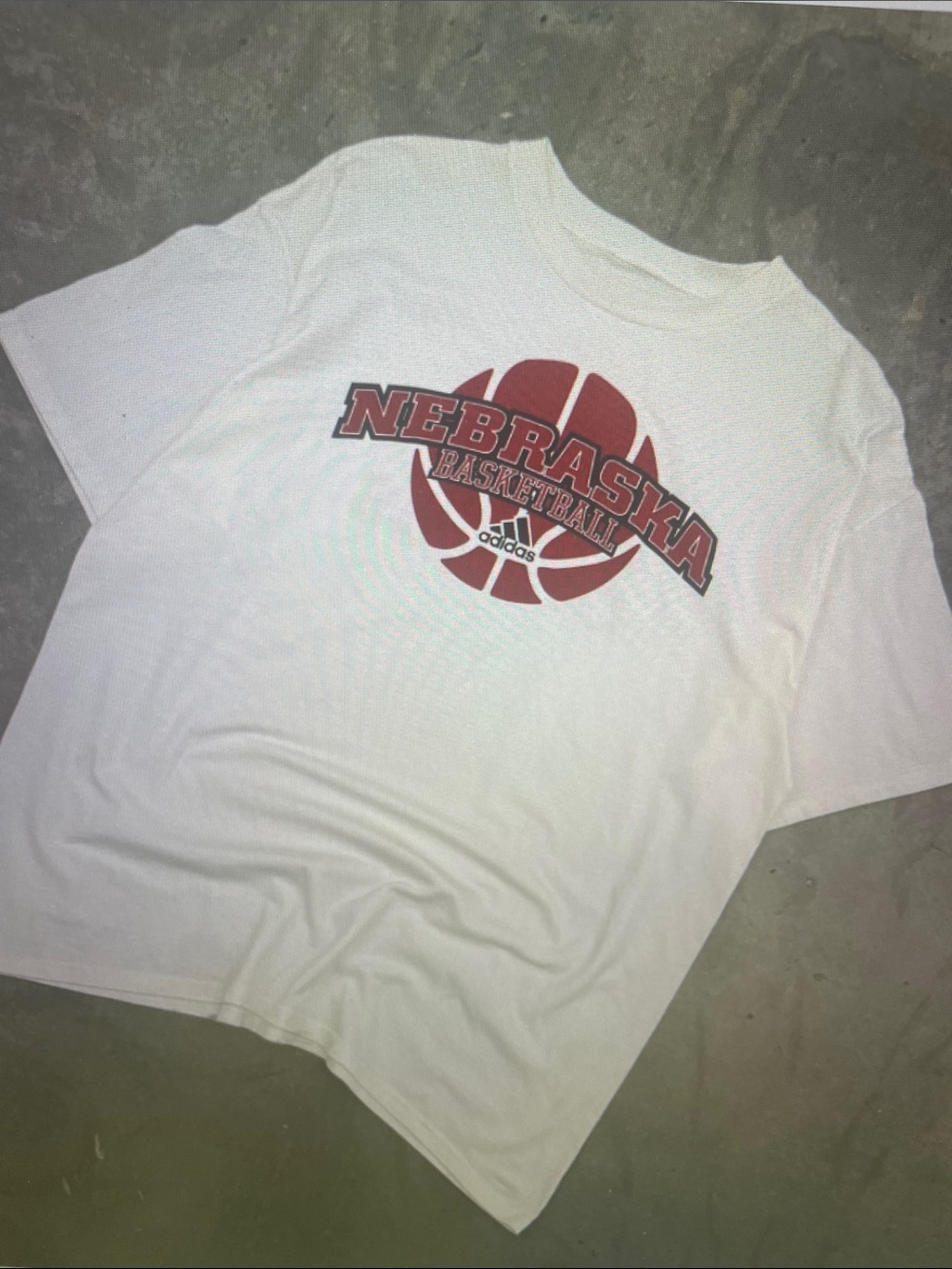 adidas White Tee with Red Nebraska Basketball Graphic